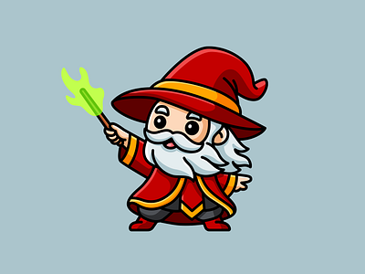 Cute Wizard Mascot adorable wizard avatar cartoon casting spell character chibi cloak cute mascot cute wizard fantasy game illustration magic magician mascot logo red wizard witch wizard wizard character wizard mascot