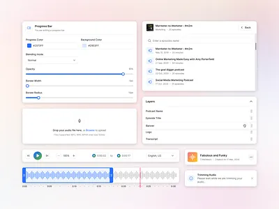 Saas App UI Components audio podcast webapp branding minimal podcast app ui ui ui components uiux ux visuals web app