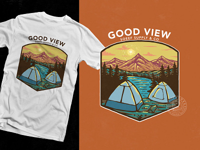 Good View Badge Design apparel badge design badge illustration branding brandmerch camping design camping illustration design illustration merchandise mountain illustration patch design