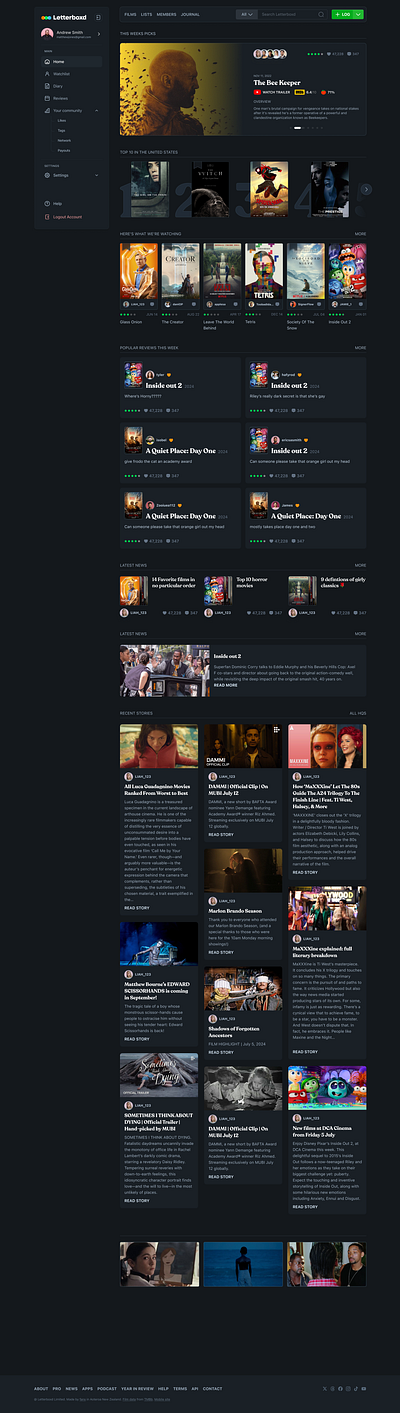 LetterBoxd Desktop Redesign dashboard desktop figma inspiration movies netflix product design ui ux visual design