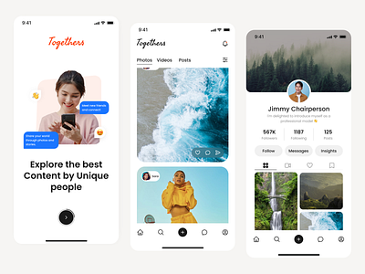 Togethers - Social Media Mobile App blue minimalist modern ui ui design web design