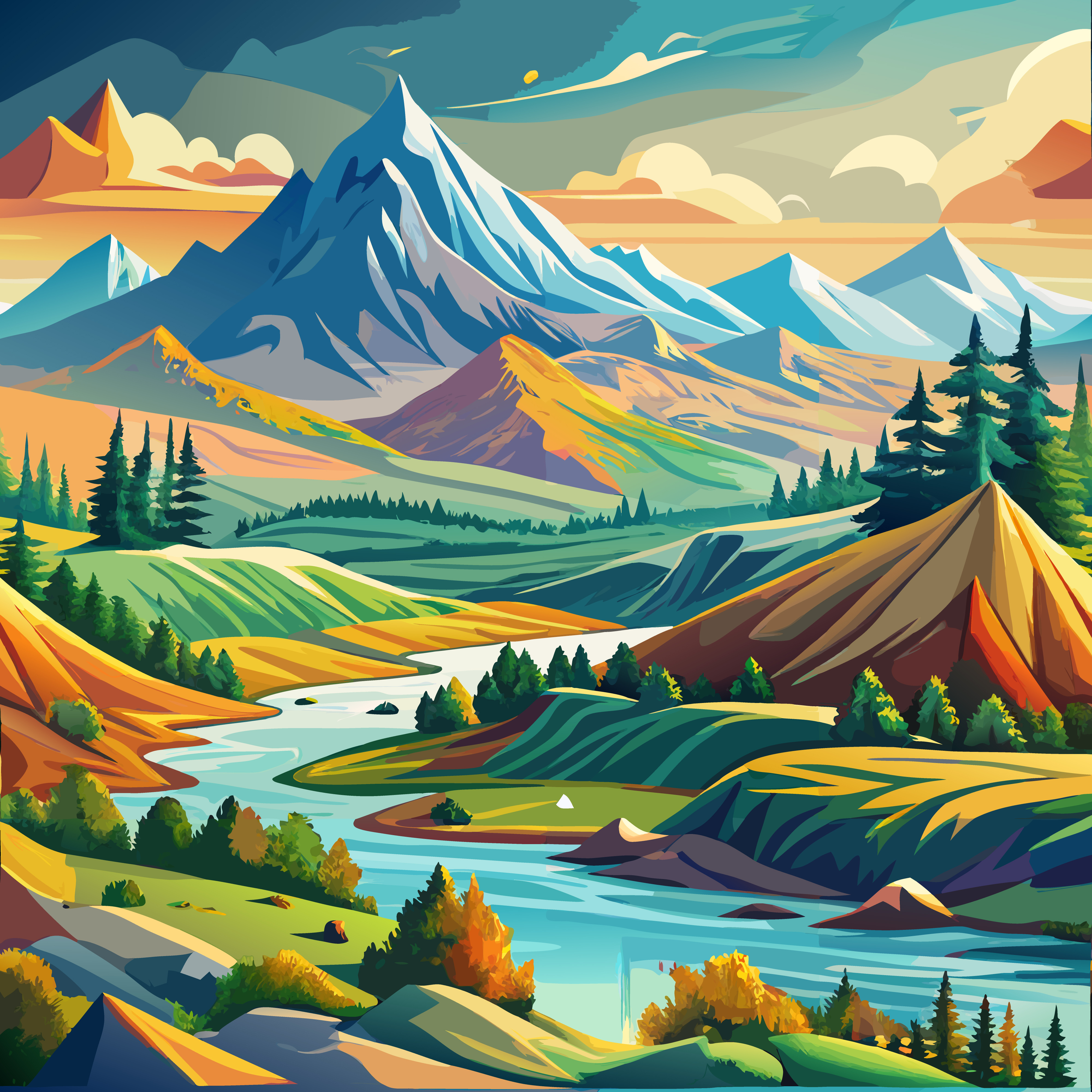 Beautiful natural landscape background design 3d animation sky