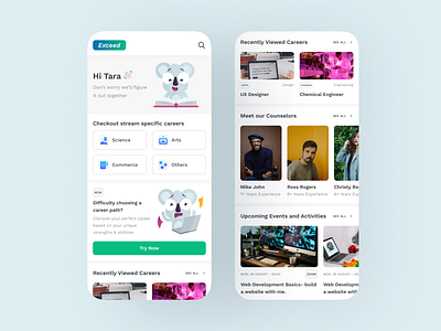 Exceed: Homepage app design branding careerexploration design flat illustration mobileapp mobileui ui userexperience ux