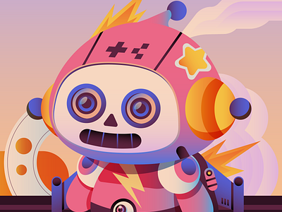 Robot Kogi blockchain branding character design digital editorial education ethereum fly icon illustration indonesia mascot nft opensea pink robot rocket vector