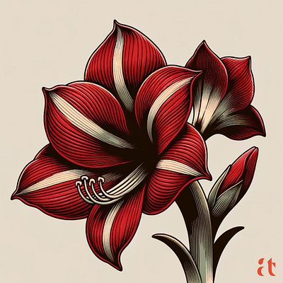 Festive Flair Amaryllis by Aravind Reddy Tarugu amaryllis aravind art bold reds design detailed vector dramatic blooms elegant lines festive festive flair floral illustration garden plant illustration nature art reddy rich tones tarugu trumpet shaped vector vibrant