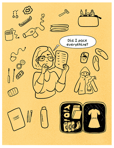 Packing. The day before accessories clothes comics doodle illustration