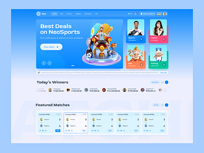 NeoSports design interface landing page light sport betting ui user interface