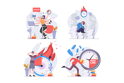 Deadline Illustrations agenda business cartoon character clock concept deadline design flat illustration landing page management multitasking people time timeline vector web website work