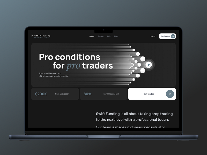 UI Landing page 2d business button dark design gradient gray header hero interaction interface landing page monochrome prop firm stats trading ui ux vector website