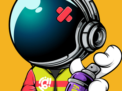 ASTRO SPRAY apparel art astronaut character clothing conceptart cyberpunk design digitalillustration doodle graffiti illustration merchandise nft spraypaint sticker streetart urbanart vector