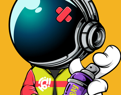 ASTRO SPRAY apparel art astronaut character clothing conceptart cyberpunk design digitalillustration doodle graffiti illustration merchandise nft spraypaint sticker streetart urbanart vector