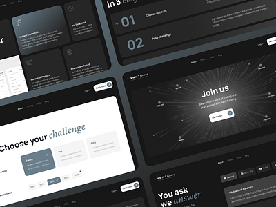 UI Landing page 2d bento business cta design faq filters forex gradient gray interaction interface landing page monochrome prop firm trading typography ui vector website