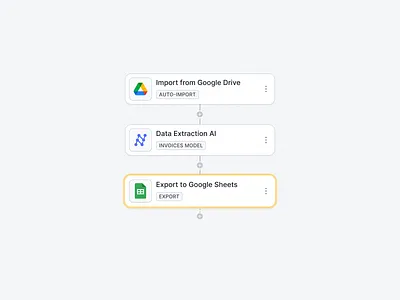 Simple workflow ai auto automation builder connection design drag and drop export extract flat import minimal node product design setup simple transfer ui ux workflow