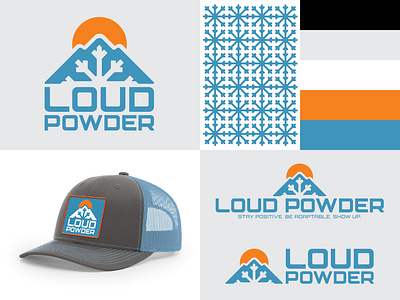 Loud Powder Logo apparel graphics baseball cap brand identity branding fishing hat graphic design logo logo design patch design skiing trucker hat
