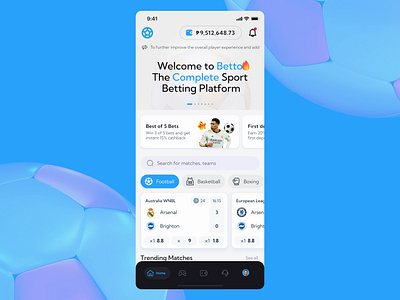 Betto App gaming light mobile design sport betting ui user interface