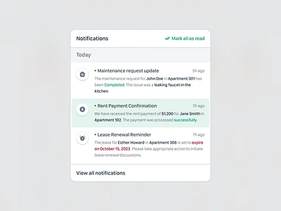 Propwise: Property Management Saas Web App - Notification 🔔 app branding card component component ui dashboard design list notification notification card notification component product design property saas ui ui component uidesign uiux ux uxdesign