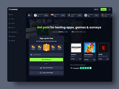 Freemoney (Freecash) freecash freemoney get paid money paid product design uiux web website