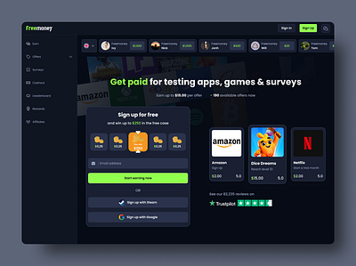 Freemoney (Freecash) freecash freemoney get paid money paid product design uiux web website