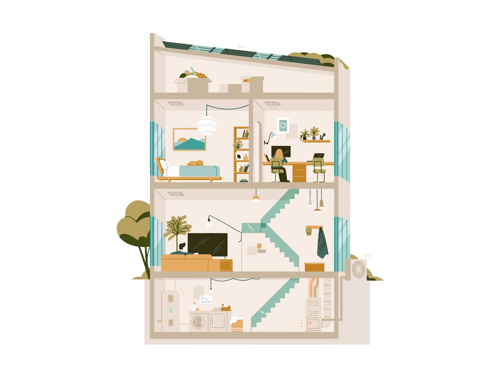 House section illustration 2d 2d illustration building cat design dog editorial editorialillustration family home homeowner house housesection illustration interior magazine magazineillustration photoshop procreate texture