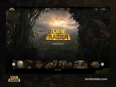 Tomb Raider - Homepage (Official Website) client work exploration grunge lara croft official parallax puzzle relics tomb raider ui design ux design video games web design web game