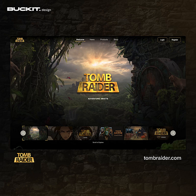 Tomb Raider - Homepage (Official Website) client work exploration grunge lara croft official parallax puzzle relics tomb raider ui design ux design video games web design web game