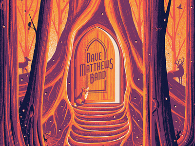 Dave Matthews Band Mansfield, MA Poster bird dan kuhlken dave matthews band deer design dkng dkng studios fireflies forest fox illustration lizard nathan goldman poster rabbit tree vector