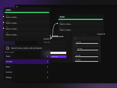 Node Editor (Wizard) components contrast dark theme flow ide node node editor programming search spotlight ui ux