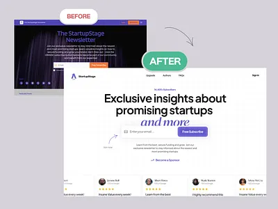 Redesign of the Landing Page for Startup Newsletter b2b conversion landing page newsletter premium design redesign startup webstie