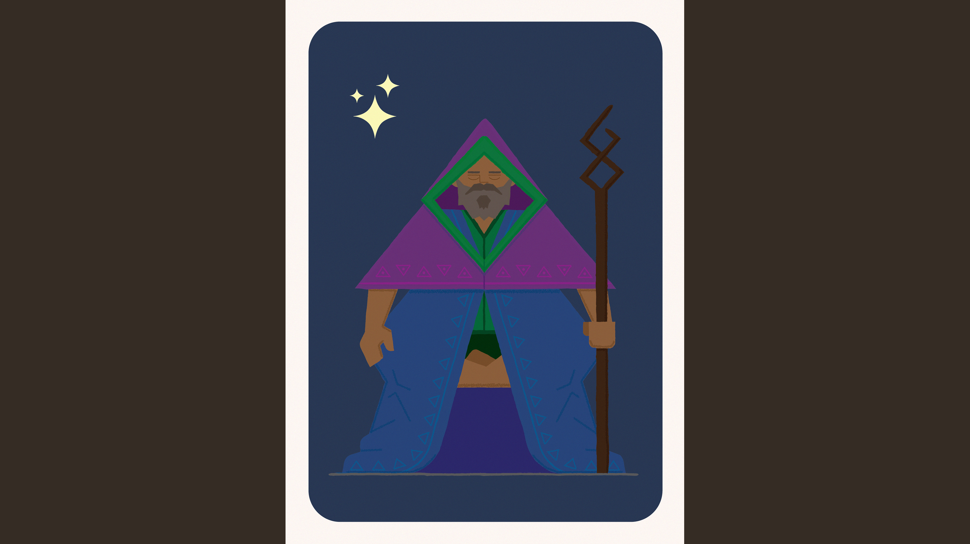 The Mage 2d adobe illustrator cartoon design fantasy graphic design illustration mage meditation poster retro stars texture vector wizard