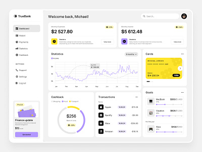 TrueBank - online banking - web dashboard UI banking branding charts clean color dashboard design finance startup ui user interface ux web