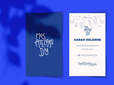 mes ateliers DIY • business cards blue business card business cards diy font graphic design hand draw hand drawing hand made handmade monochromatic neon pantone