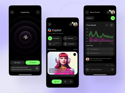 Copilot - AI companion iOS app UI ai branding charts chat clean color design ios mobile pricing startup ui user interface ux