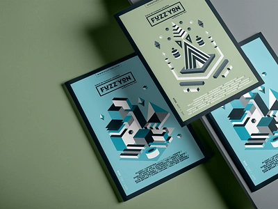 Fuzz'yon • music posters 2 colors brochure concert culture geometric graphic design isometric leaflet music music hall pantone poster two colors