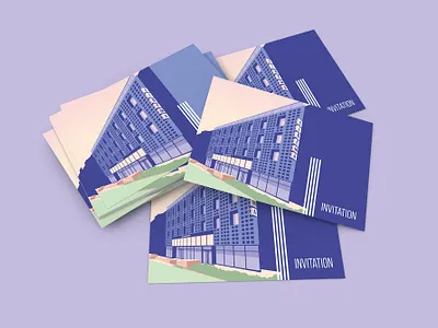 cinema • illustration invite building cinema geometric illustration invite pastel vector