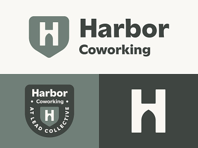(7/9) Middle Ground Portfolio Update badge badge design branding coworking cream design h logo harbor iconography illustration logo shield typography ui
