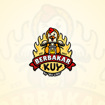 Berbakar Kuy Logo for Fried Chicken chicken cute logo fnb logo food logo fried chicken graphic design ilustration logo logo motorcycle rooster