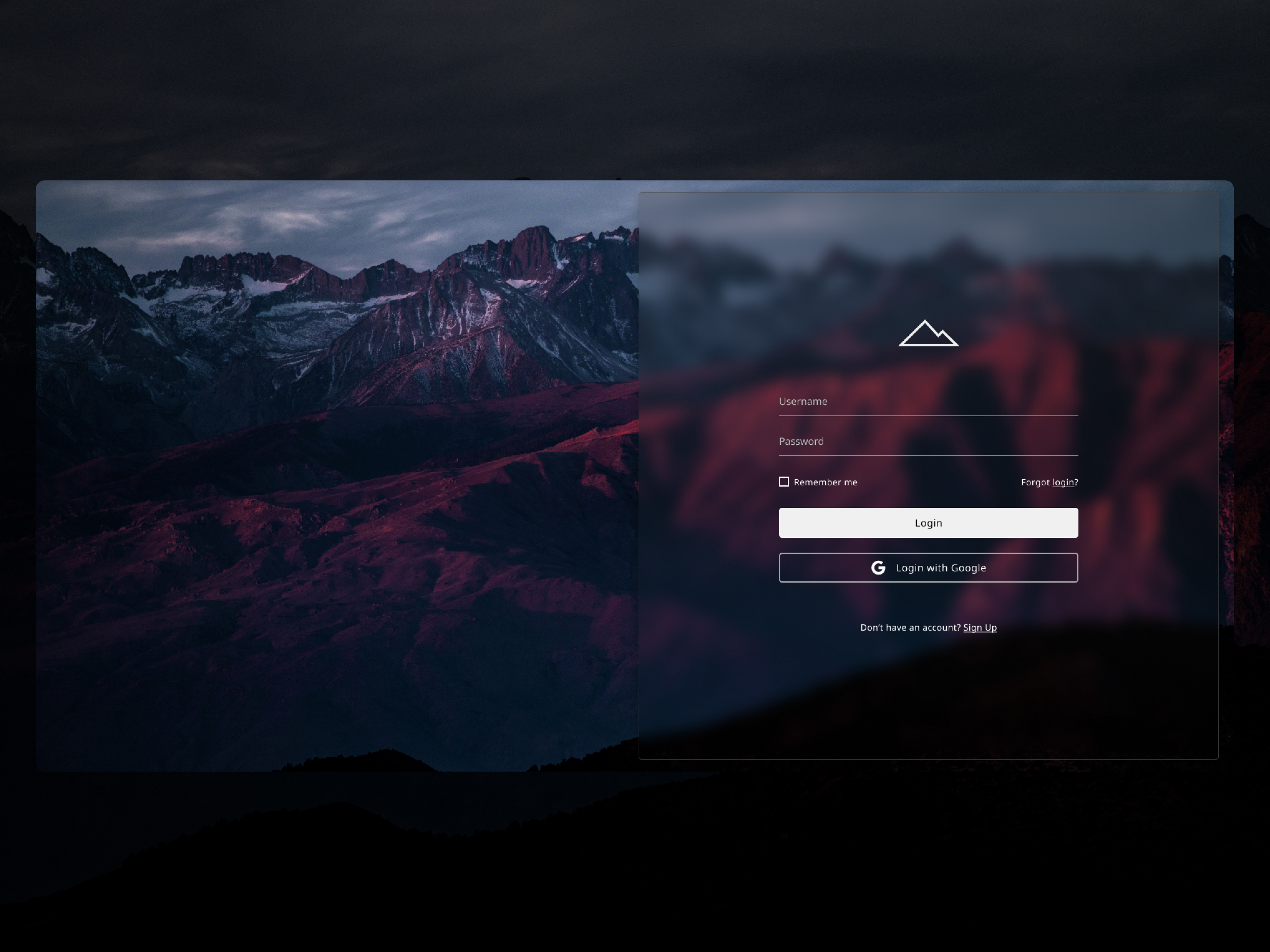 Desktop Login - Glassmorphism dark dark mode desktop form form design glassmorphism login login form login screen sign in ui ui design uiux user experience user interface ux ux design uxui web app web design