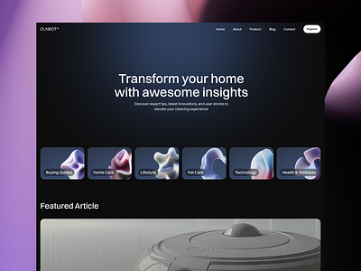 CLNBOT - Smarthome Blog Page article blog blog ui design clean design insight journey minimalist smarthome ui ui design ux vacuum robot cleaner web web design website