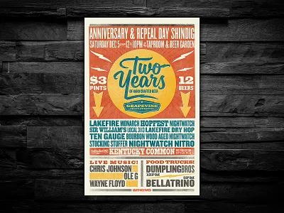 GCB · 2 Year Anniversary Party Poster beer brewery event party poster vintage woodblock