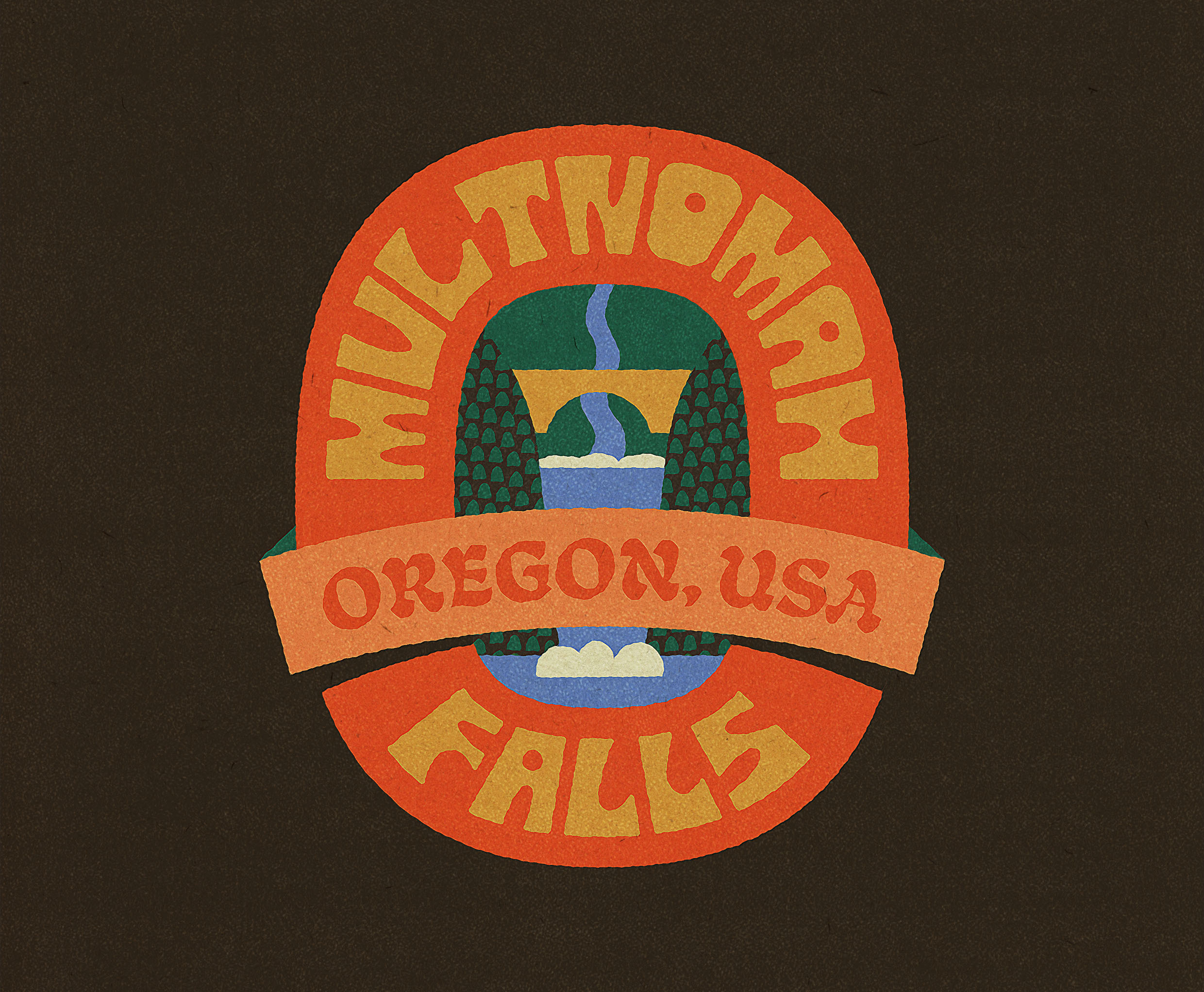 Badge Week 2024: Multnomah Falls badge badgeweek2024 custom type design fort worth funky illustration illustrator multnomah multnomahfalls national oregon park type typography waterfall