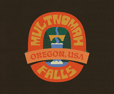 Badge Week 2024: Multnomah Falls badge badgeweek2024 custom type design fort worth funky illustration illustrator multnomah multnomahfalls national oregon park type typography waterfall