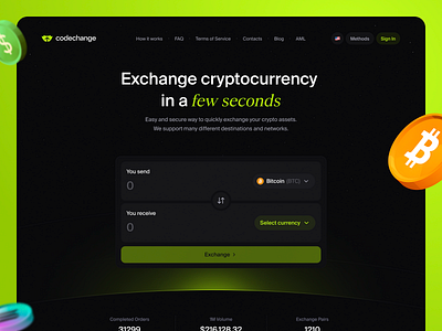 Crypto Exchange Platform Website: CodeChange crypto crypto exchange crypto landing crypto swap crypto ui cryptocurrency defi dex exchange gambling landing swap swap assets ui uiux web3 website