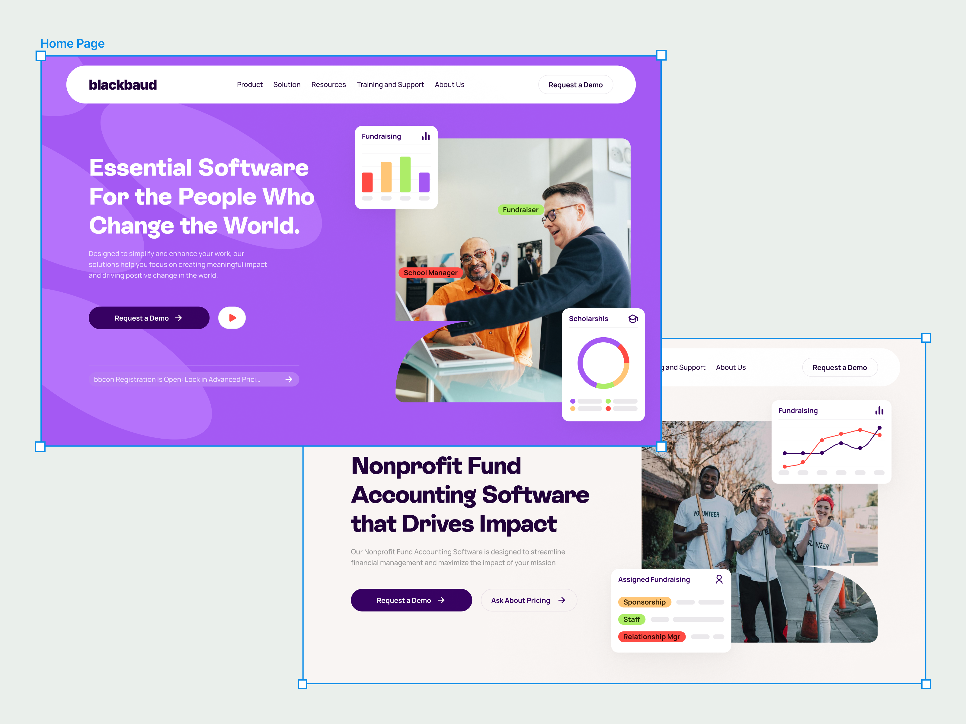 Fundraising and Nonprofit Accounting Platform - Web Design b2b business chart company dashboard finance investment landing page saas ui web design website