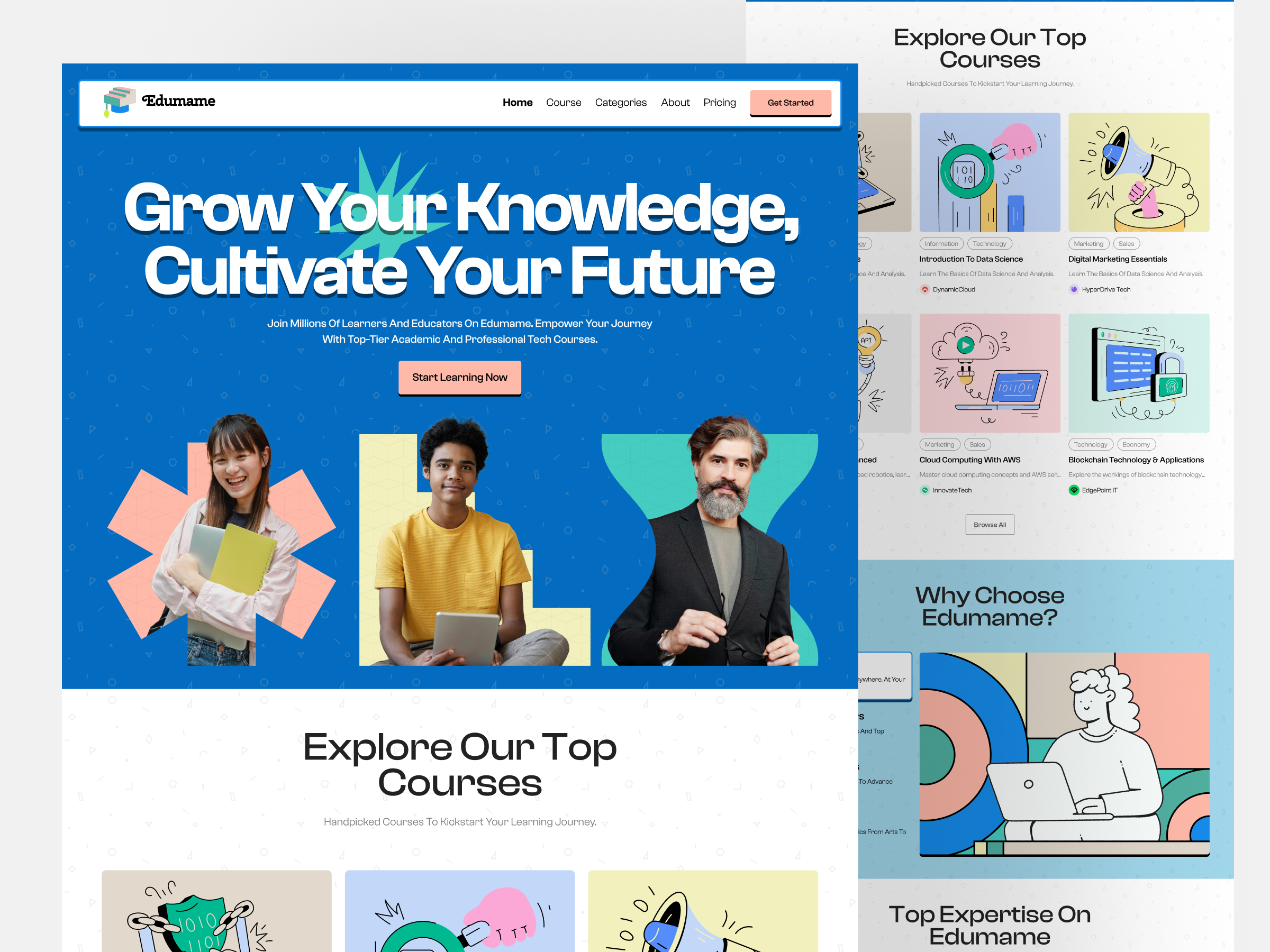 Edumame - Online Course Platform Website course coursera e learning e learning platform edu education education website landing page landing page design learning online course web web design website website design