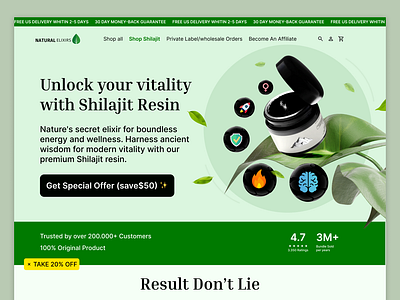 Shilajit Resin Web Design 3d black family graphic design green healthy leave logo shilajit skin care ui web