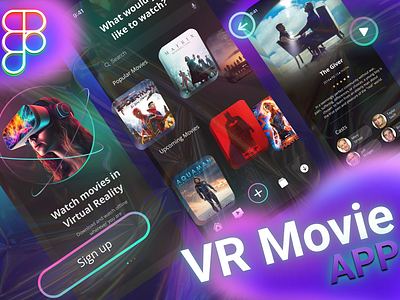 VR Movie App UI Design app dark mode figma metaverse mobile movie ui ui design uiux ux vr