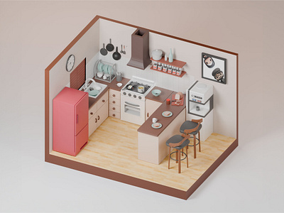 3D Design Kitchen Set 3d animation blender graphic design kitchen low poly