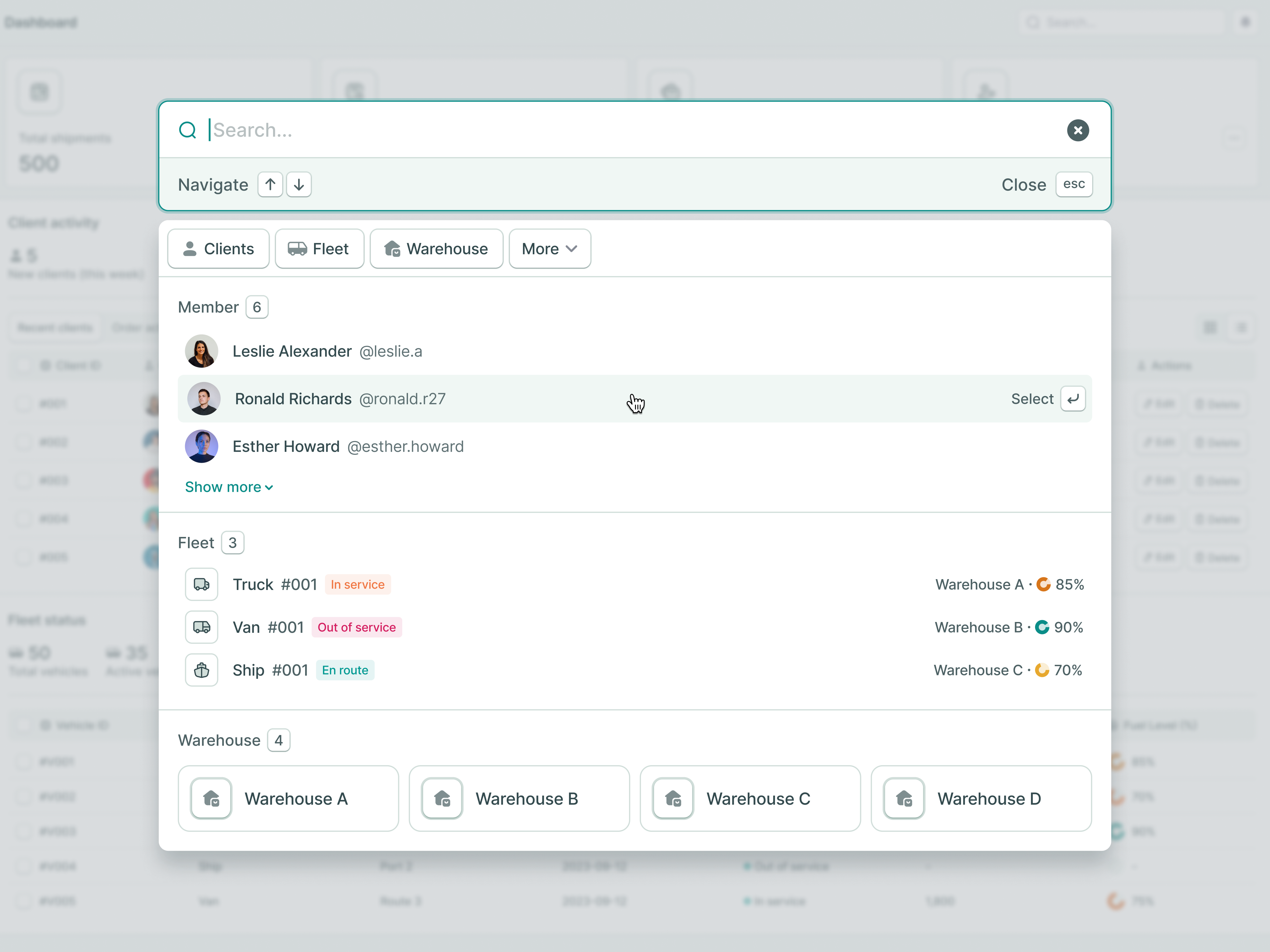 Example of Shiptrack: Shipment Tracking Saas Web App - Search Modal 📦