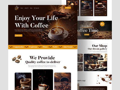 Coffee Shop Landing Page Website cafe coffee coffee bean coffee cup coffee shop cup design drink food and beverage food and drink food delivery food order home page landing page ui ux web web design website website design