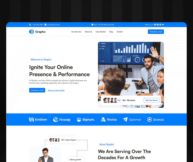Grapho: Digital Marketing Web UI Kit digital digitalmarketing digitalmarketingserviceproviders digitalmarketingservices figma figmadesign marketing seo service uiux webdesign websitedesign websitedesigns webuikit